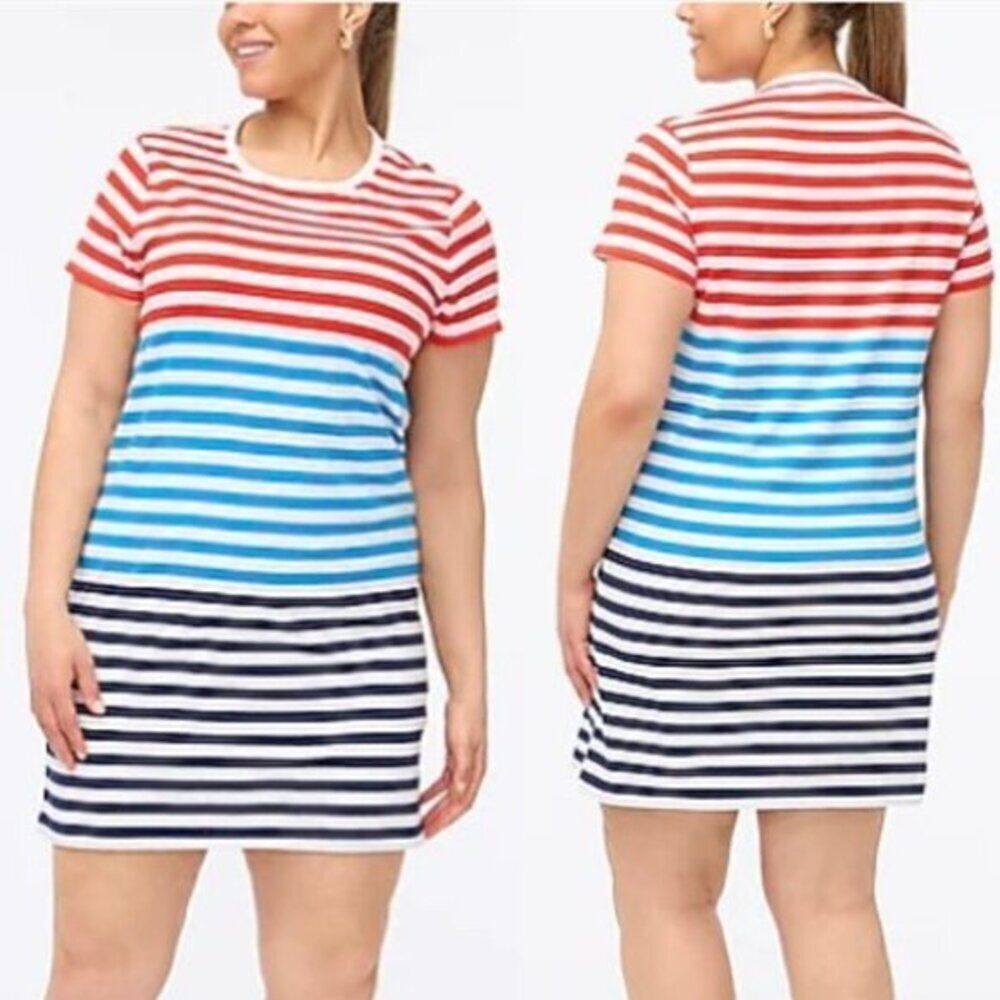 J.Crew Women's Cotton Mixed Stripe ‎ Mini Shirt Dress